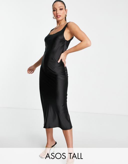 Black satin 2025 midi slip dress