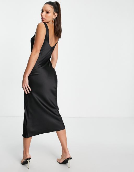 ASOS DESIGN Tall scoop neck midi satin slip dress in black