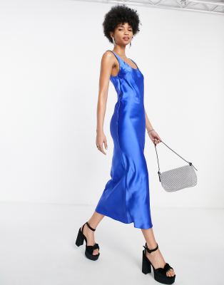 midi blue slip dress