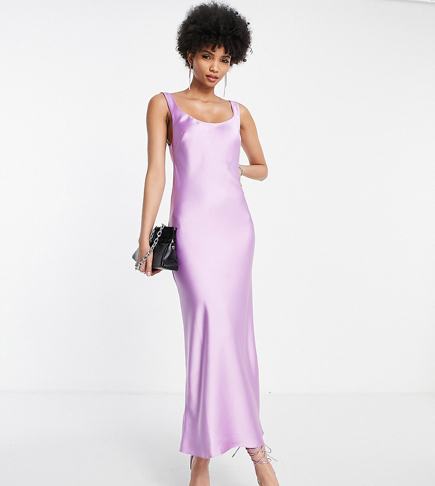 ASOS DESIGN Tall scoop neck midi satin slip dress in lilac-Purple