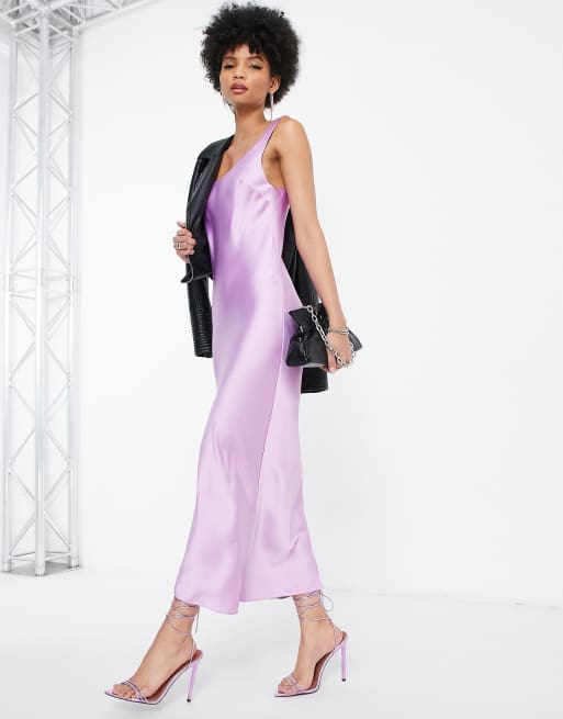 asos design scoop neck midi satin slip dress ASOS DESIGN Tall scoop neck midi satin slip dress in lilac