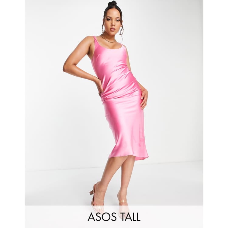 strapless open back dress Tie Strap Acid Pink Midi Slip Dress main image 0