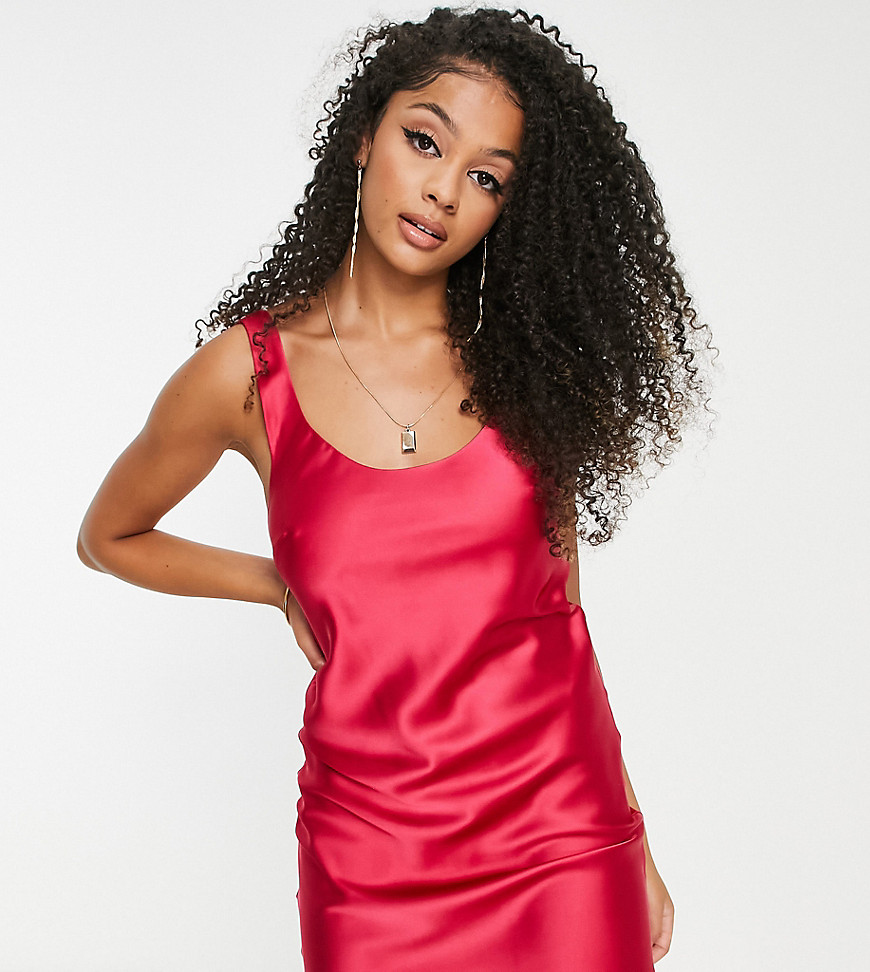 ASOS DESIGN Tall scoop neck mini satin dress in hot pink