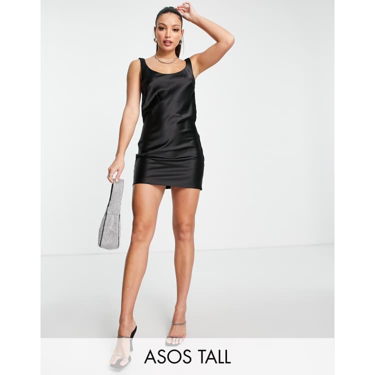 asos design scoop neck midi satin slip dress Tall mini in black SIZE:24 BLANK NYC Far Out DY2-6G this regular fit dress