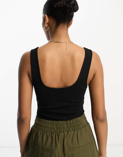 ASOS DESIGN Tall scoop neck ribbed bodysuit in black | ASOS