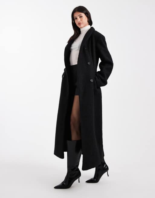 ASOS DESIGN Tall sculpted boucle high neck formal coat in black, 2 of 4