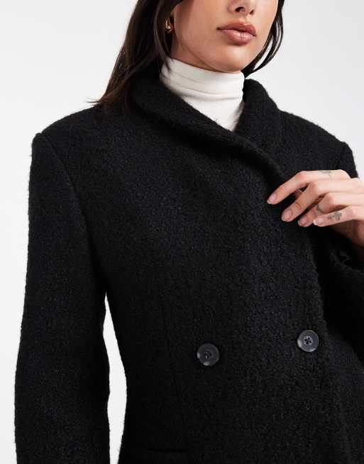 ASOS DESIGN Tall sculpted boucle high neck formal coat in black, 3 of 4