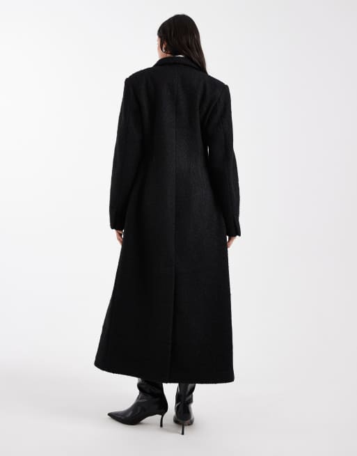 ASOS DESIGN Tall sculpted boucle high neck formal coat in black, 4 of 4