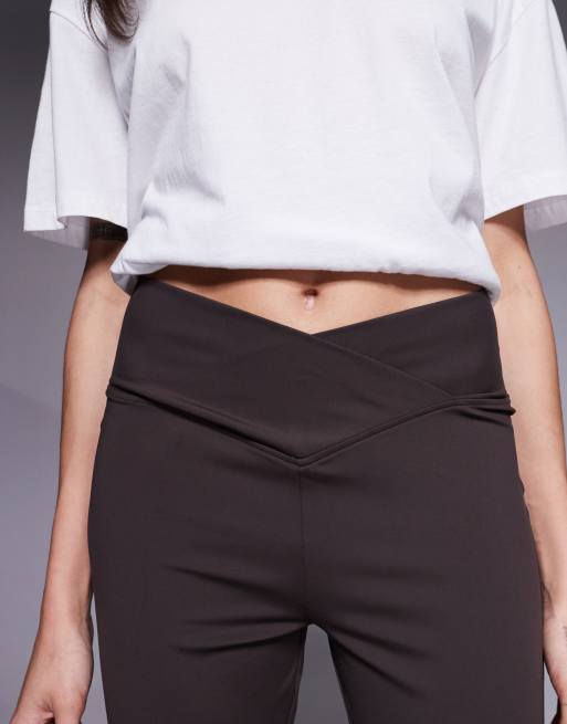 ASOS DESIGN Tall sculpting cross front flare pants in chocolate, 5 of 5