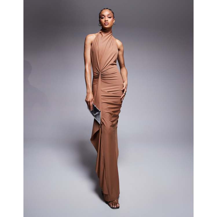 ASOS DESIGN Tall sculpting jersey high neck drape ruffle
