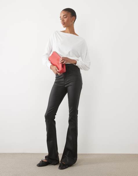 ASOS DESIGN Tall sculpting super stretch flare in coated black - view 1