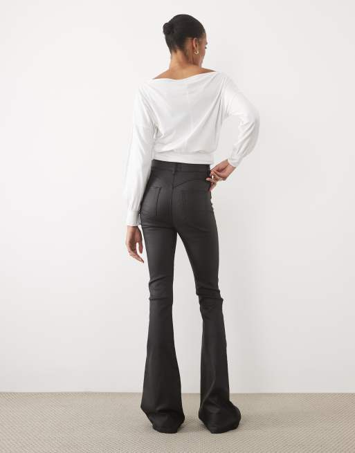 ASOS DESIGN Tall sculpting super stretch flare in coated black, 2 of 5