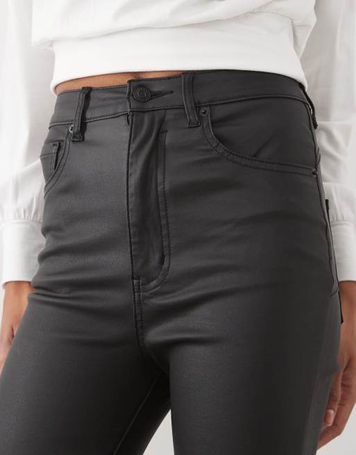 ASOS DESIGN Tall sculpting super stretch flare in coated black, 3 of 5