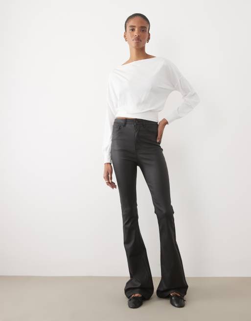 ASOS DESIGN Tall sculpting super stretch flare in coated black, 4 of 5