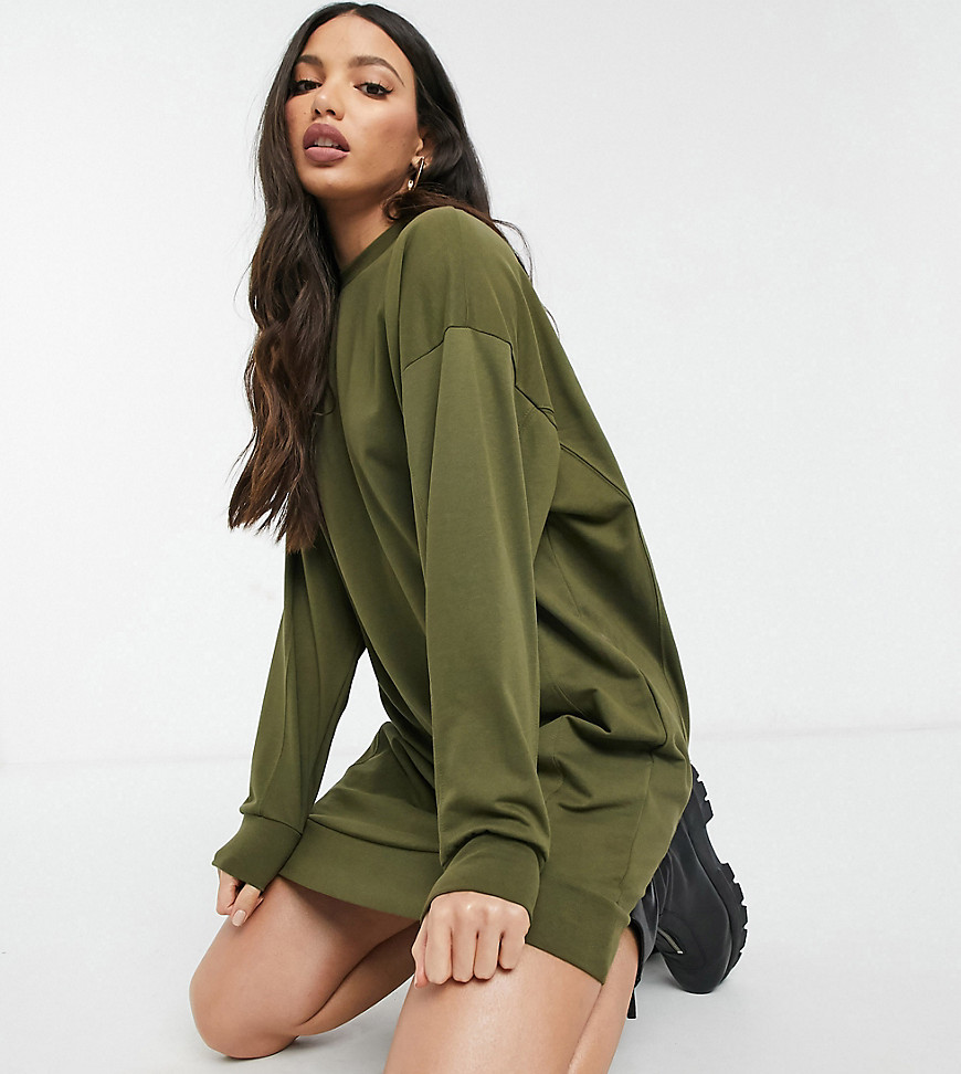 ASOS DESIGN Tall seam detail sweatshirt dress in khaki-Green
