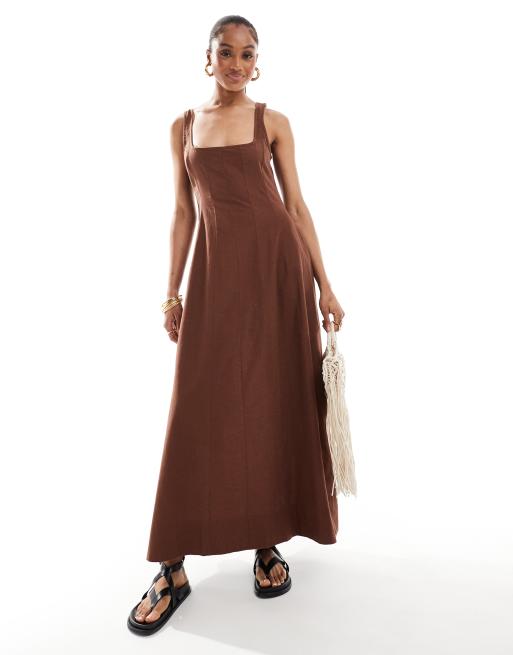 ASOS DESIGN Tall seamed maxi tennis sundress in chocolate, 4 of 4