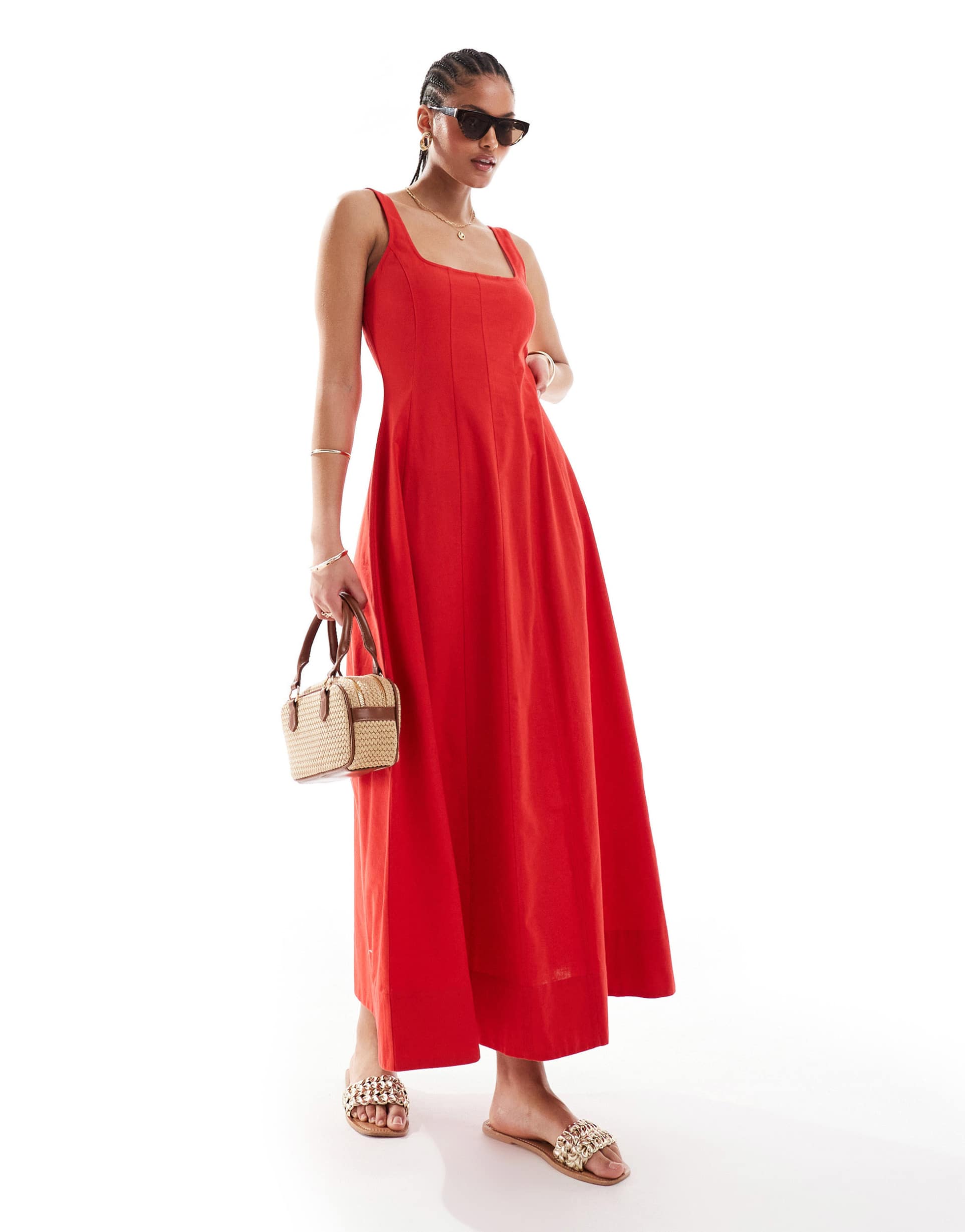 asos design tall seamed maxi tennis sundress in red