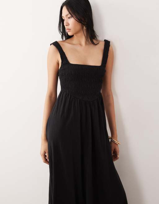 ASOS DESIGN Tall - Selina - Gesmokte maxi strandjurk in zwart, 2 van 4