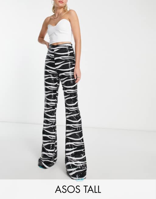 ASOS DESIGN Tall sequin flare pants in zebra