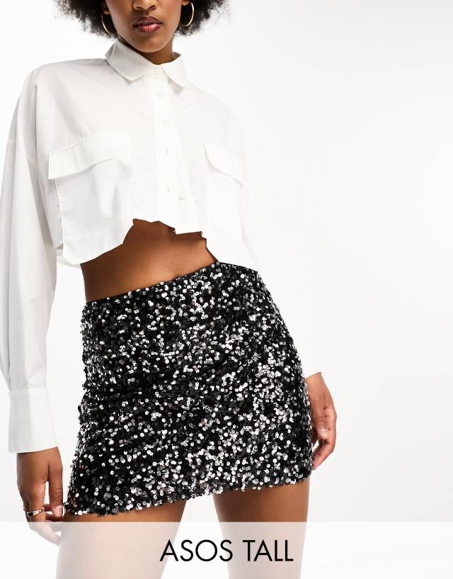 ASOS Tall - ASOS DESIGN Tall sequin mini skirt in black