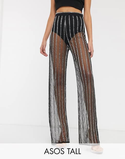 ASOS DESIGN wide leg pants in mesh with embellishment