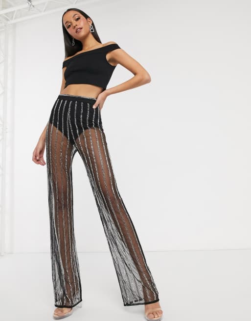 ASOS DESIGN Tall extreme flare sequin pants in black