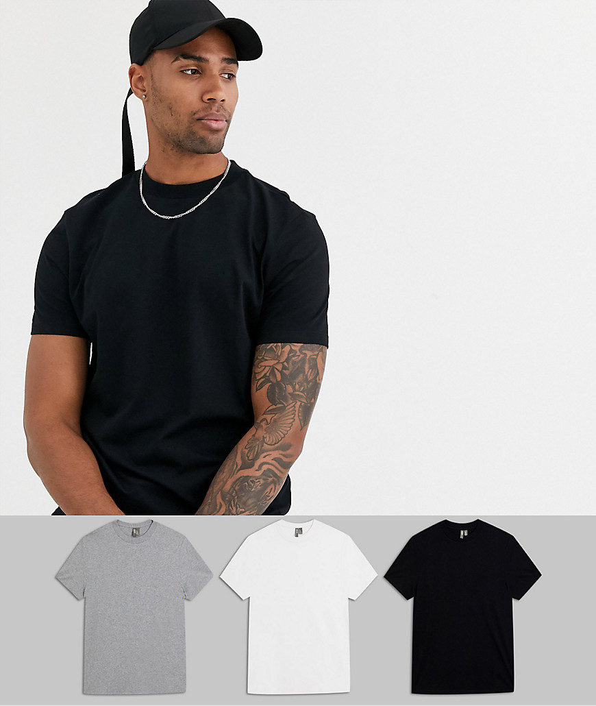 ASOS DESIGN Tall - Set van 3 T-shirts van organisch materiaal met ronde hals, bespaar-Multi