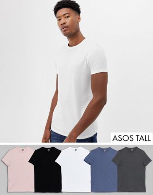 ASOS DESIGN Tall - Set van 5 T-shirts van organisch materiaal met ronde hals, bespaar-Multi
