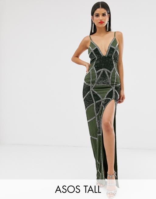 ASOS DESIGN going out deep plunge maxi dress in green