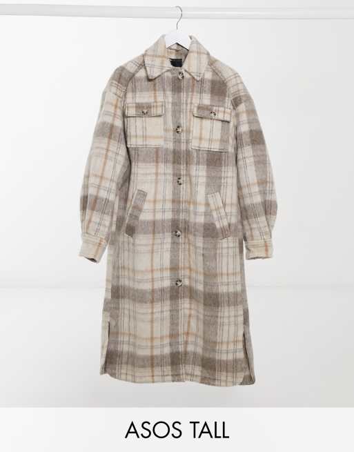 ASOS DESIGN Tall - Shacket met lange pasvorm in ruitprint