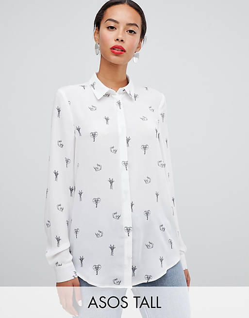 ASOS DESIGN Tall sheer long sleeve shirt in geometric animal print | ASOS
