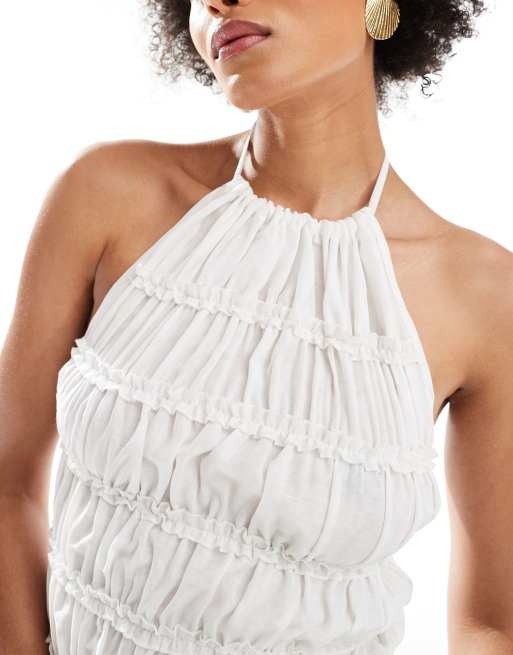 ASOS DESIGN Tall sheer ruched tiered detail halterneck co-ord top, 2 of 4