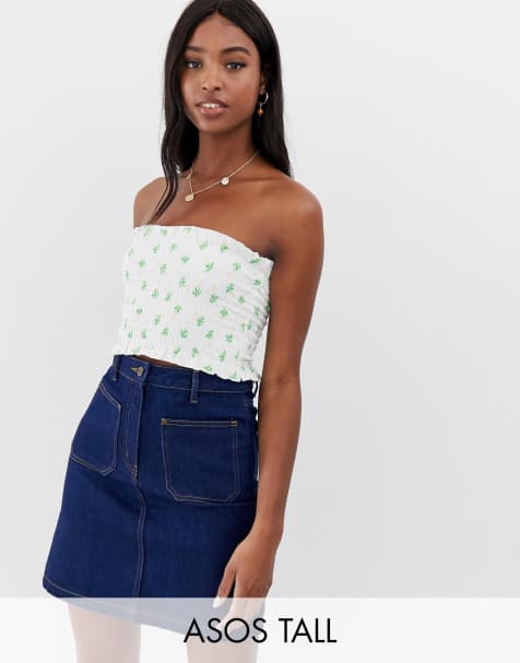 ASOS DESIGN Tall shirred bandeau in palm print