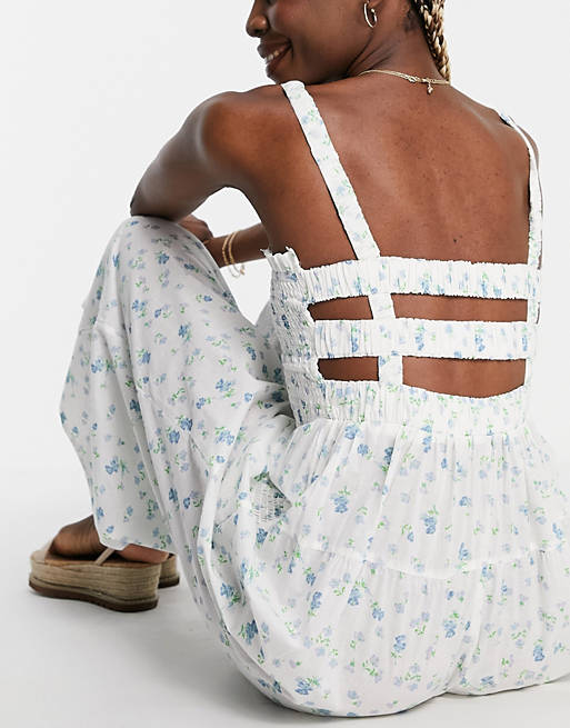 tall shirred elastic back jumpsuit in meadow floral 