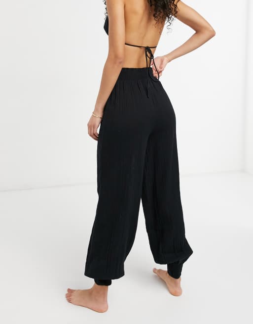 Shirred Waist Indigo Winter Harem Pants