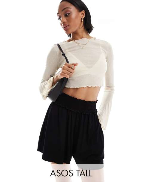 ASOS DESIGN Tall shirred waist flippy shorts in black - view 1