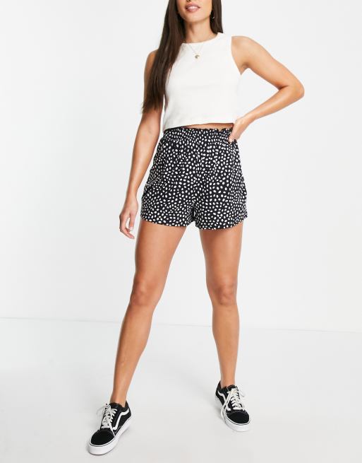 ASOS DESIGN Tall shirred waist shorts in mono spot print, 4 of 4