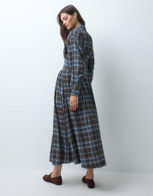 ASOS DESIGN Tall shirt midi dress with nipped waist in chocolate check, 4 of 4