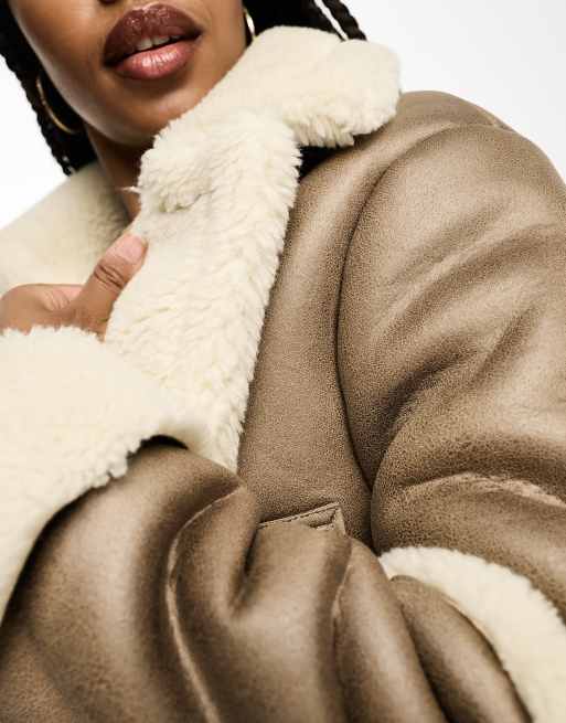 ASOS DESIGN Tall short bonded borg aviator jacket in hazelnut | ASOS