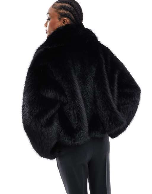 ASOS DESIGN Tall short glam faux fur jacket in black