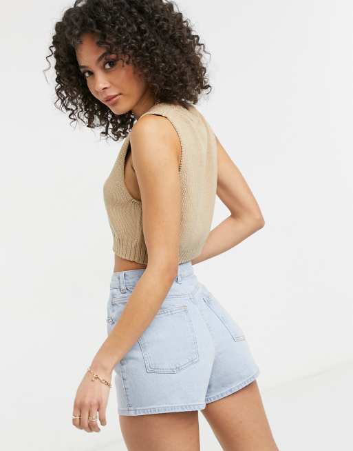 ASOS DESIGN Tall - Short mom taille haute en jean style années 80 - Délavage clair, 2 de 4