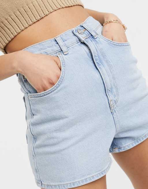 ASOS DESIGN Tall - Short mom taille haute en jean style années 80 - Délavage clair, 3 de 4