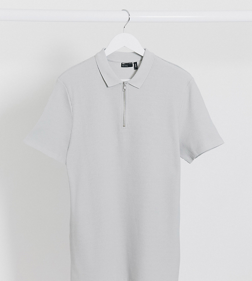 ASOS DESIGN Tall short sleeve polo in waffle with zip in grey