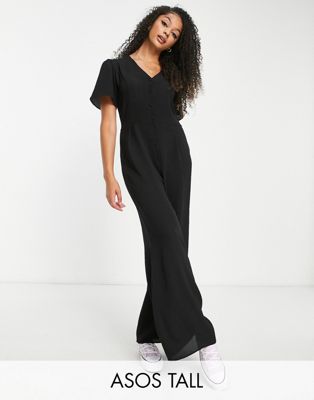 ASOS DESIGN tall short sleeve tea culotte jumpsuit in black - BLACK - ASOS Price Checker