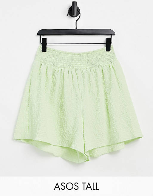 ASOS DESIGN Tall short with shirred waist in puffed texture in washed green
