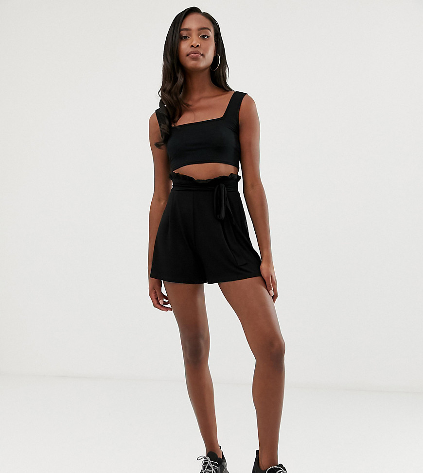 ASOS DESIGN Tall shorts with paperbag waist and tie-Black