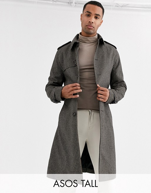 ASOS DESIGN Tall single breasted wool mix trench in check
