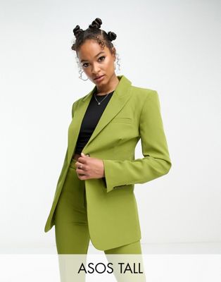 ASOS DESIGN Tall single button 70s suit blazer in moss
