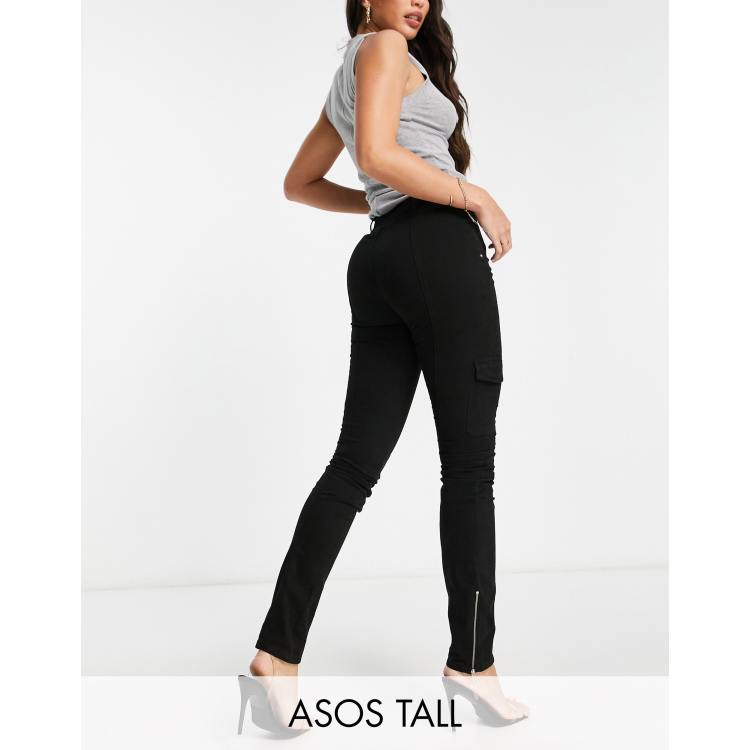 ASOS DESIGN Tall skinny biker cargo trouser with zips in black