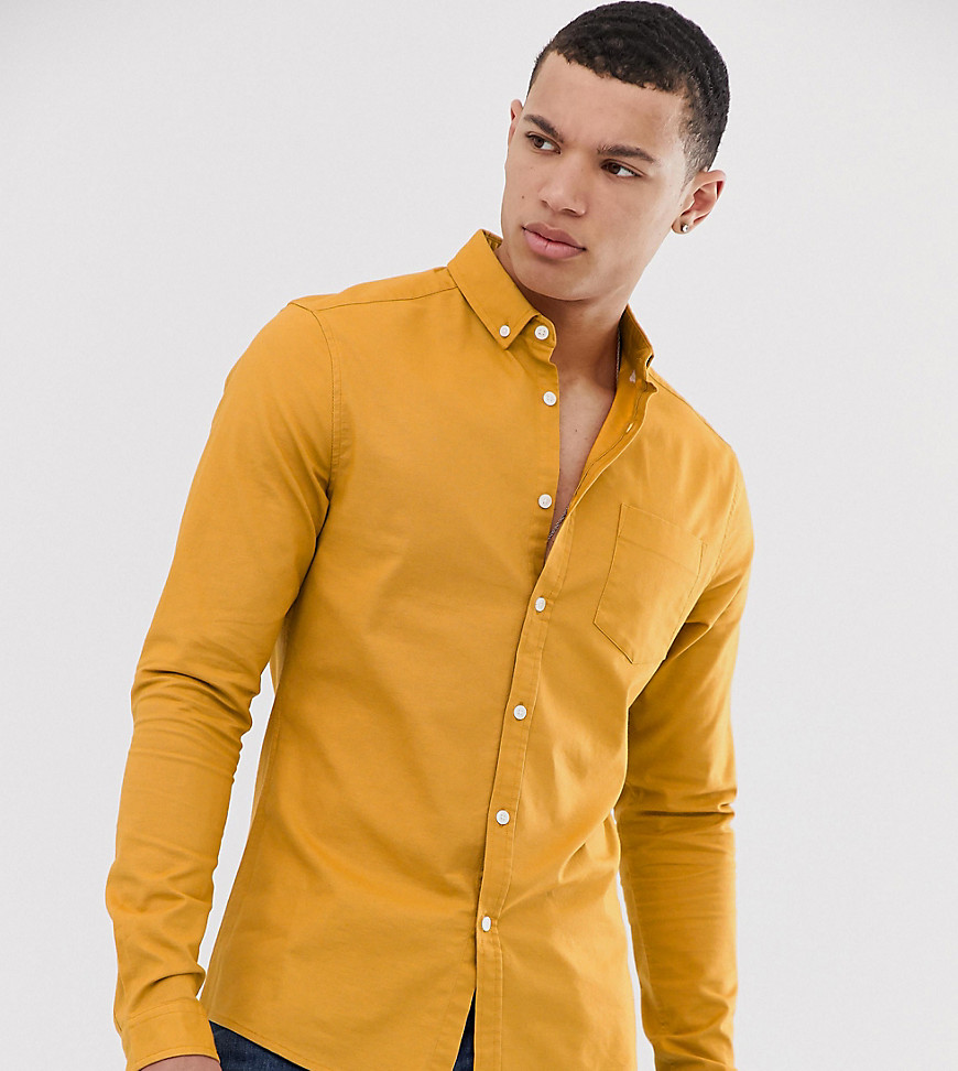ASOS DESIGN Tall - Skinny casual Oxford overhemd in mosterdgeel